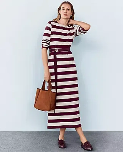 Ann Taylor Weekend Collection Striped Knit Column Midi Dress In Plum Rose