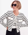 Ann Taylor Weekend Collection Striped Knit Jacket In Winter White - Black