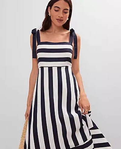ANN TAYLOR WEEKEND COLLECTION STRIPED LINEN BLEND MIDI DRESS
