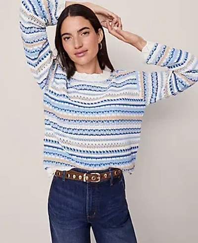 Ann Taylor Weekend Collection Striped Mixed Stitch Sweater