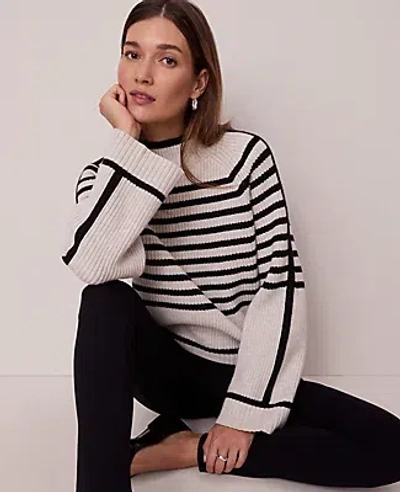 Ann Taylor Weekend Collection Striped Mock Neck Sweater In Black