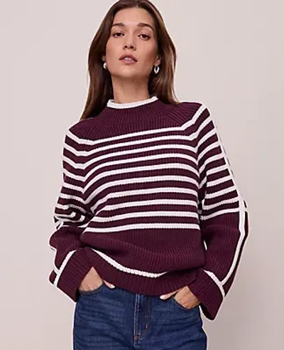 Ann Taylor Weekend Collection Striped Mock Neck Sweater In Purple
