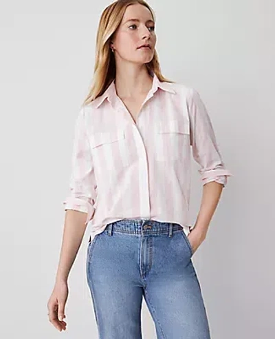 Ann Taylor Weekend Collection Striped Pocket Blouse In Soft Blush