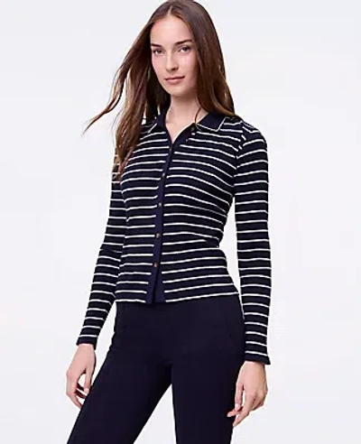 Ann Taylor Weekend Collection Striped Polo Shirt In Blue