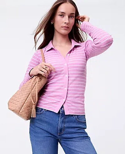 Ann Taylor Weekend Collection Striped Polo Shirt In Pink