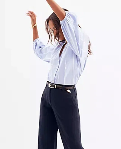 Ann Taylor Weekend Collection Striped Raglan Popover Top In Blue