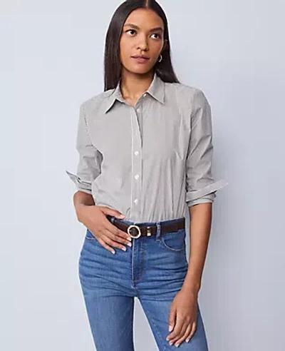Ann Taylor Weekend Collection Striped Relaxed Perfect Shirt In Black