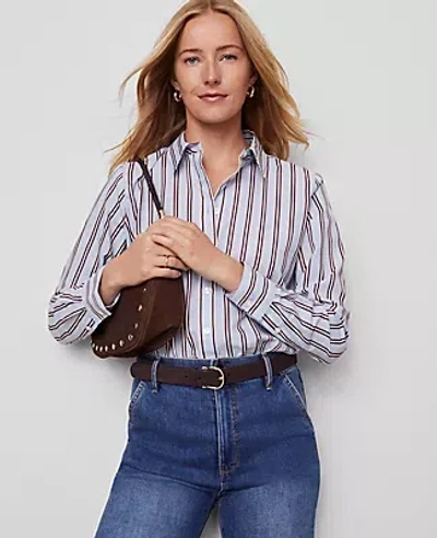Ann Taylor Weekend Collection Striped Relaxed Perfect Shirt In Blue