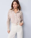 Ann Taylor Weekend Collection Striped Relaxed Perfect Shirt In Neutral