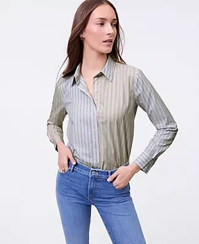 Ann Taylor Weekend Collection Striped Relaxed Perfect Shirt In Gray