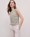 Ann Taylor Weekend Collection Striped Side-tie Tank Top In Moss Green