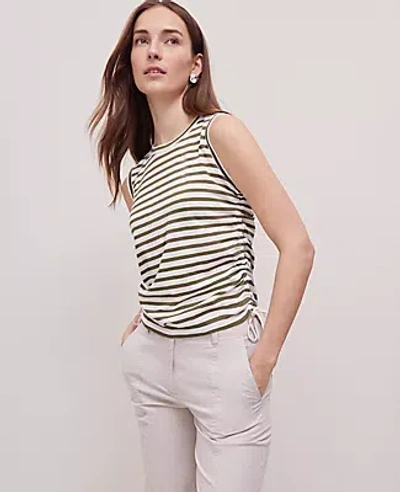 Ann Taylor Weekend Collection Striped Side-tie Tank Top In Moss Green