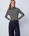 Ann Taylor Weekend Collection Striped Turtleneck Top In Black