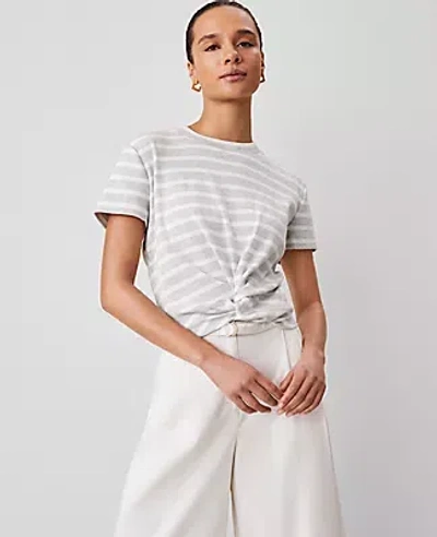 Ann Taylor Weekend Collection Striped Twist Front Tee In Frosted Heather