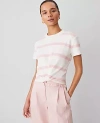 Ann Taylor Weekend Collection Striped Twist Tee In Soft Blush