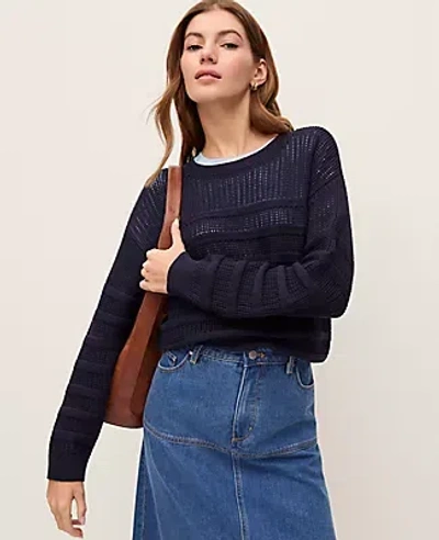 Ann Taylor Weekend Collection Textured Pointelle Sweater In Blue