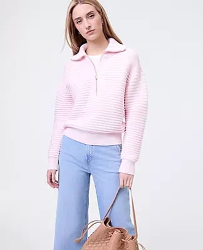 Ann Taylor Weekend Collection Textured Stitch Half-zip Sweater In Pink