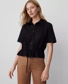 Ann Taylor Weekend Collection Tie-waist Peplum Shirt In Black