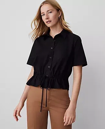 Ann Taylor Weekend Collection Tie-waist Peplum Shirt In Black