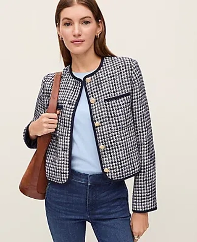 Ann Taylor Weekend Collection Tweed Crew Neck Jacket In Black