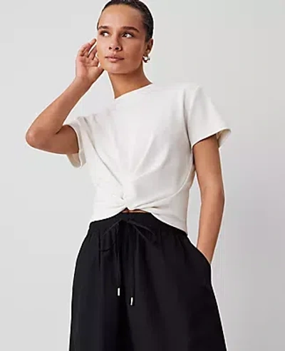 Ann Taylor Weekend Collection Twist Front Tee In Winter White
