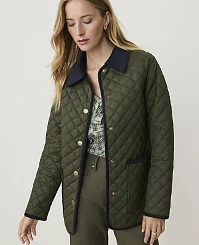 Ann Taylor Weekend Corduroy Trimmed Quilted Jacket In Caper Shadow