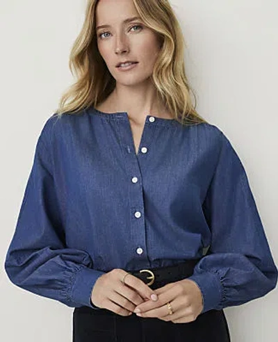 Ann Taylor Weekend Crew Neck Blouse In Chambray