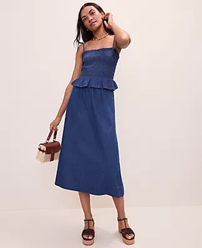 Ann Taylor Weekend Easy Fit Denim Midi Skirt In Blue