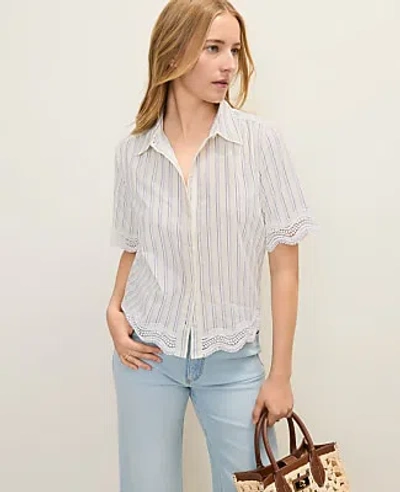 Ann Taylor Weekend Embroidered Striped Shirt In Blue
