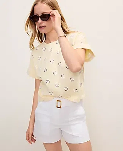 Ann Taylor Weekend Eyelet Crew Neck Top In Yellow