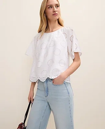 Ann Taylor Weekend Eyelet Scalloped Top In White