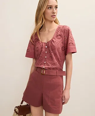 Ann Taylor Weekend Eyelet Scoop Neck Blouse