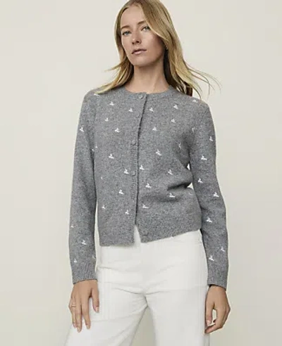 Ann Taylor Weekend Floral Embroidered Cardigan In Gray