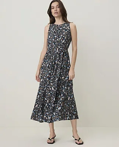 Ann Taylor Weekend Floral Gathered Midi Dress In Night Sky