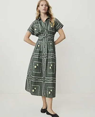 Ann Taylor Weekend Floral Midi Shirtdress In Winding Ivy