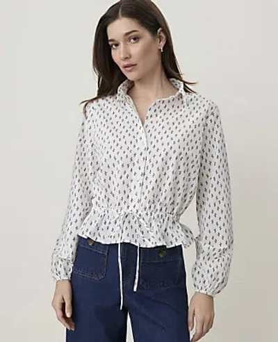 Ann Taylor Weekend Floral Tie Waist Blouse In Winter White