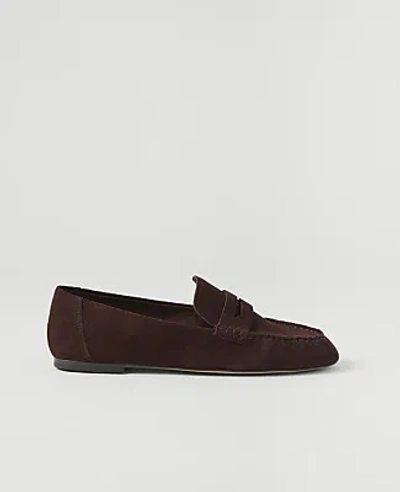 Ann Taylor Weekend Gathered Suede Loafer In Brown