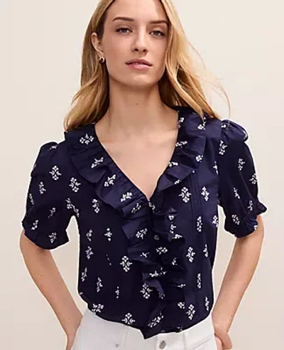 Ann Taylor Weekend Geo Ruffle Trim Blouse In Black