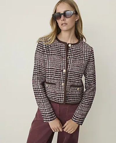 Ann Taylor Weekend Glen Check Crew Neck Jacket In Multi Combo