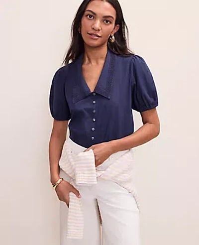 Ann Taylor Weekend Lace Trim Blouse