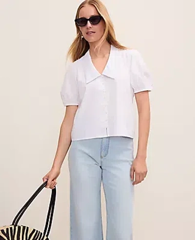 Ann Taylor Weekend Lace Trim Blouse In White