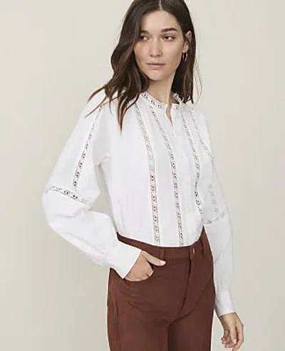 Ann Taylor Weekend Lace Trim Blouse In White