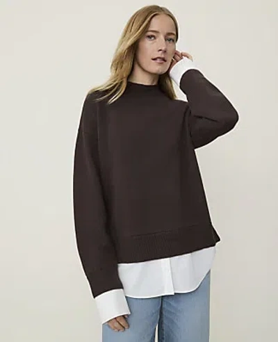 Ann Taylor Weekend Layered Mix Media Sweater In Brown
