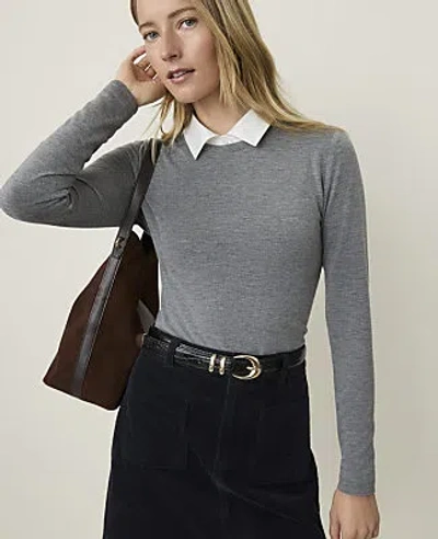Ann Taylor Weekend Layered Mixed Media Top In Medium Heather Grey