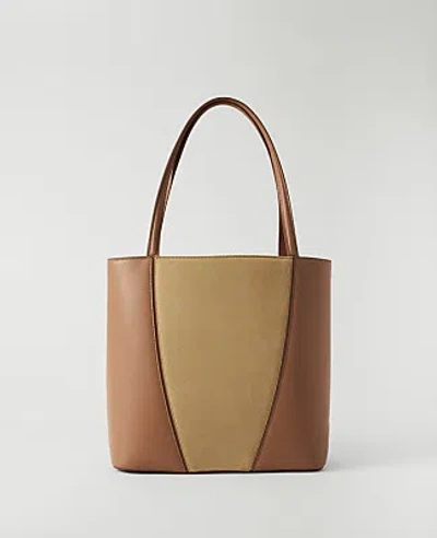 Ann Taylor Weekend Mixed Material Tote In Golden Brown