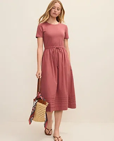 Ann Taylor Weekend Mixed Media Crew Neck Midi Dress
