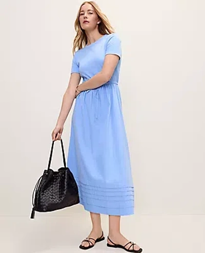 Ann Taylor Weekend Mixed Media Crew Neck Midi Dress In Blue