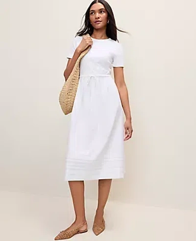 Ann Taylor Weekend Mixed Media Crew Neck Midi Dress In White