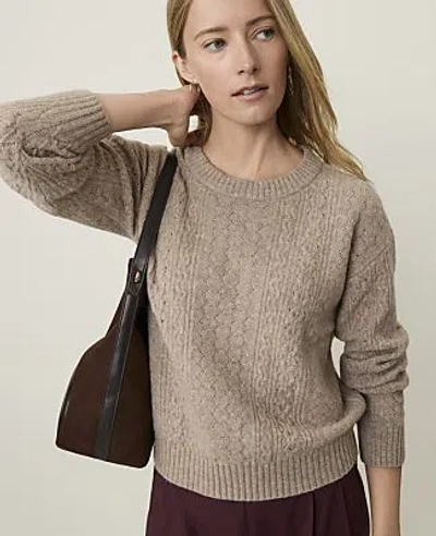 Ann Taylor Weekend Mixed Stitch Crew Neck Sweater In Soft Mink Melange