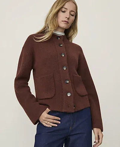 Ann Taylor Weekend Mock Neck Sweater Jacket In Brown